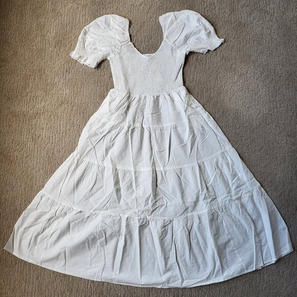 Women's Boho Off Shoulder Puff Sleeve Midi Dress – White – Size S – NWT - Picture 3 of 12